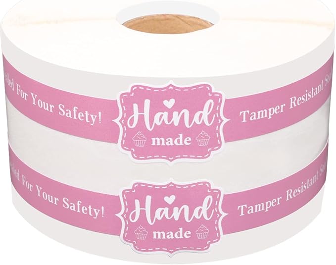 400 PCS Food Retail Package Seal Stickers 9 x 1 Inch Hand Made Sticker Self-Adhesive Roll up Tamper Evident Lids Stickers Tamper Resistant Labels for Handmade Crafted Baking Pink