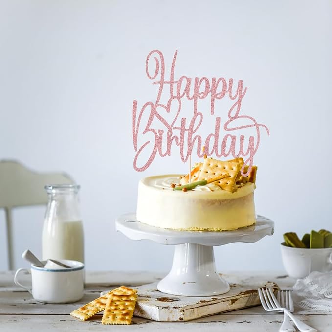 Handmade Glitter Happy Birthday Cake Topper- Happy Birthday Cake Decor,Fabulous Cake Decoration，Anniversary/Birthday Party Decoration Supplies (Rose gold)