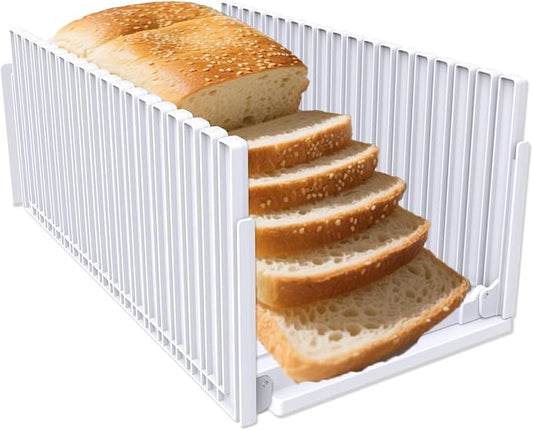Bread Slicer for Homemade Breads , Adjustable Thickness Slicing Guide , Foldable Portable Bread Cutter Suitability for Homemade Breads, Bagel ,Cakes - Kitchen Gadget, Baking Tool ,Gifts for Mom Dad
