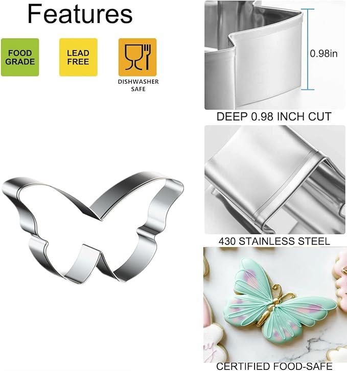 3PCS Butterfly Cookie Cutters Set,Stainless Steel Cutter for Themed Party Baby Shower Wedding Spring Easter Holiday