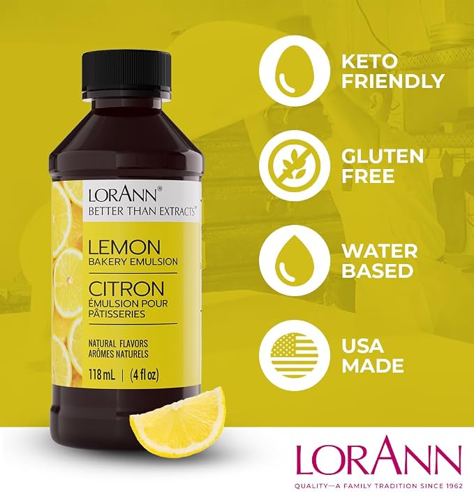 Lorann Oils Lemon Bakery Emulsion: Perfect for Amplifying Citrus Tones in Cakes, Cookies & Desserts, Gluten-Free, Keto-Friendly, Lemon Extract Alternative Essential, 2 oz, 6 Pack