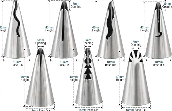 7pcs Russian Ruffle Piping Tips Set - Stainless Steel Pleated Skirt Iceing Nozzles for Cake Decorating, Bobbi Skirt & Flower Frosting Tips for Cupcake, Baking Supplies with Storage Box