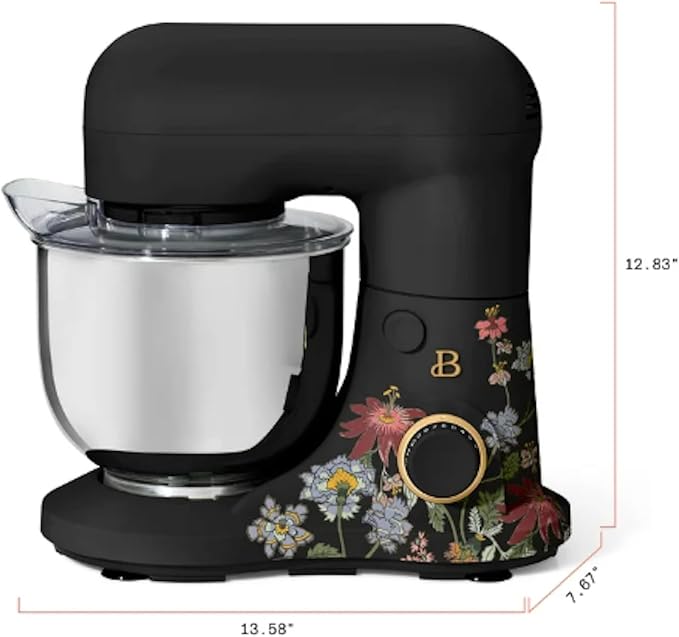 3.5 Qt Stand Mixer, with Flat Beater, Dough Hook, Whisk (Wildflower Black)