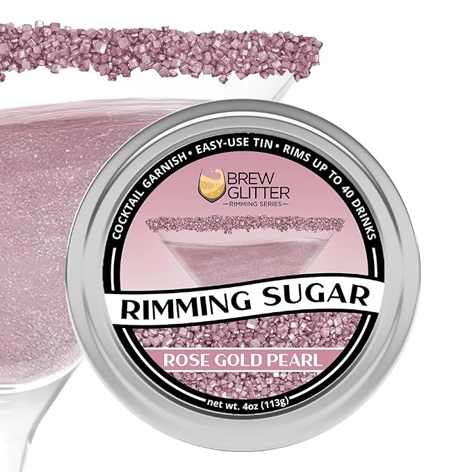 Brew Glitter - Rose Gold Rimming Sugar (4oz, 1x Bar Tin) Cocktail Garnish for Mixed Drinks & Refreshments