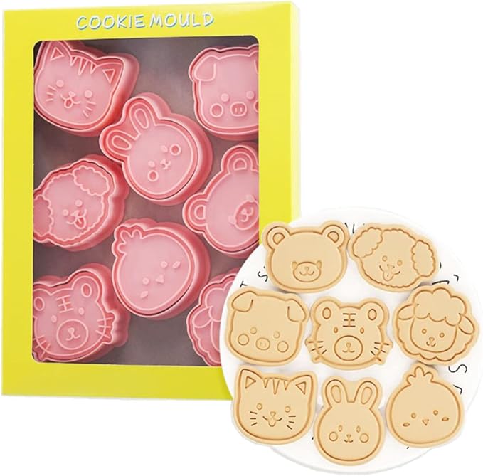 8 Pieces Cute Animals Cookie Cutters Animal Plastic Cookie Stamps Rabbit Cookie Mould Press Bear Cookie Mould Set Baking Kitchen Tools (Animals A)