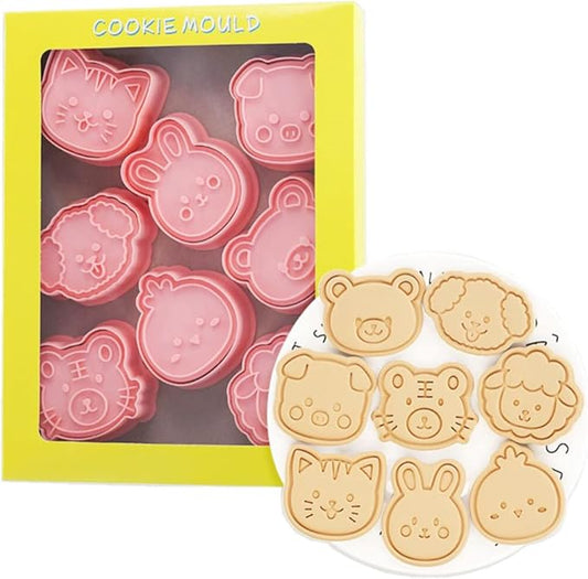8 Pieces Cute Animals Cookie Cutters Animal Plastic Cookie Stamps Rabbit Cookie Mould Press Bear Cookie Mould Set Baking Kitchen Tools (Animals A)