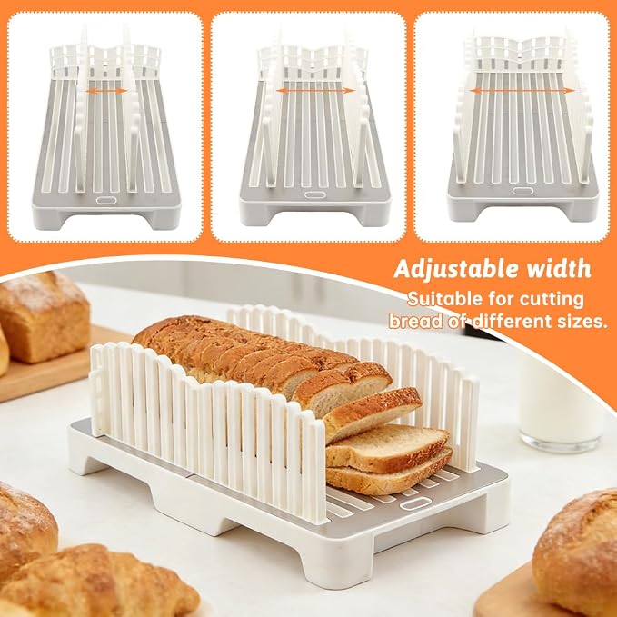Bread Slicer for Homemade Bread, Adjustable Breads Slicer Guide, Bread Cutter with Crumb Tray, Sourdough Slicing with Stainless Steel Base, Cutter for Loafs, Sandwiches, Bagels, and Cakes