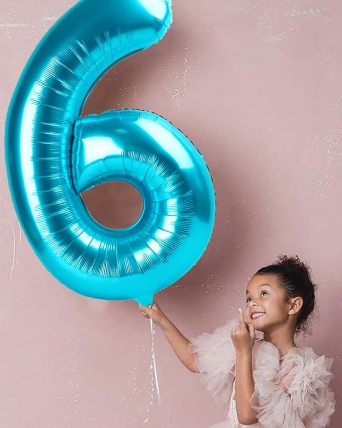 Number 6 Balloon 40 Inch, 6 7 Six Seven Birthday Decorations, 6th Birthday Balloon for Men Women, Light Blue 16 60 61 65 Numbers Balloons Graduations Anniversary Supplies