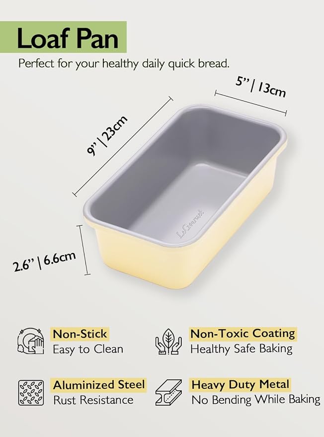 LeGourmet Nonstick Bread Loaf Pan 9 X 5 Inch, Ceramic Coating, Non-Toxic, Rust Resistant Aluminized Steel, Perfect 1 lb Baking Dish for Meatloaf, Pound Cake & Brownie (Butter)