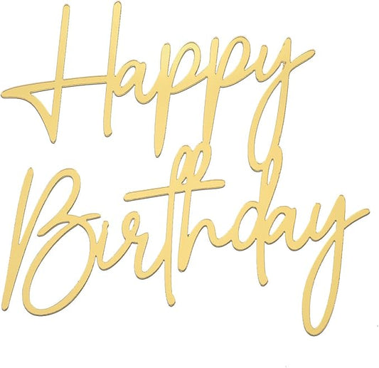 Ouligay 1PCS Gold Happy Birthday Cake Topper Gold Acrylic Happy Birthday Cake Sign Cupcake Topper Party Decorations Supplies for Anniversary, Bridal Shower, Party Desserts Pastries Supplies