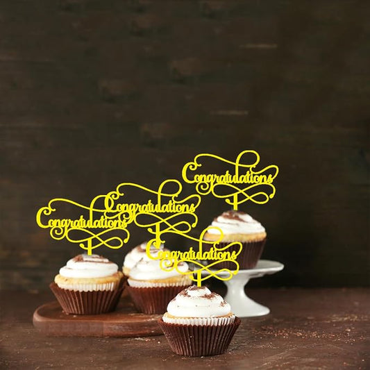Congratulations Cake Topper,Congratulations 2026 Graduation Cake Topper,Graduation, Wedding, Retirement, Birthday, Anniversary, Celebration Party Decorations Supplies (12 Pcs Acrylic Gold)