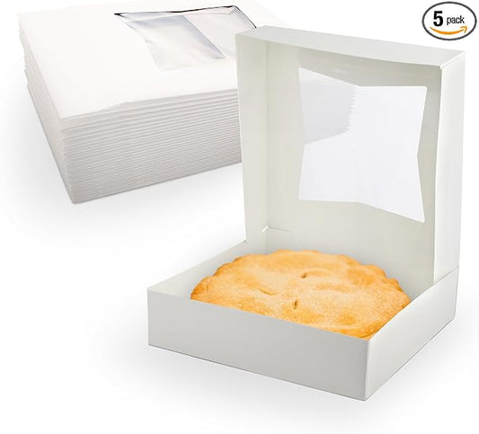 MT Products White Cookie Boxes - Size of 8" x 8" x 2.5" - (5 Pieces) Auto Pop-Up Bakery Boxes with Window - Made in the USA