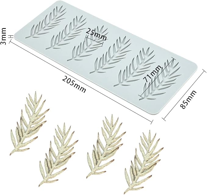 Fondant Silicone Moulds Tropical Leaves Silicone Imprint Mat Gum Paste Press Mold for Cake Chocolate Cupcake Decorating Cake Toppers Candy Cookies Resin Sugarcraft (E_8.20x3.40x0.12inch)
