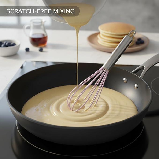 Silicone Coated Whisk, Stainless Steel Wire Balloon Whisk for Non-Stick Cookware, Mixing Tool for Eggs Batters and Sauces (1 PC)