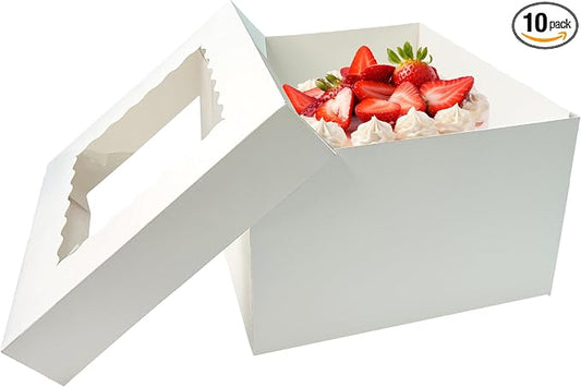 10 Pcs Cake Boxes,12x12x8 Inches White Bakery Boxe with Window,Tall Dessert Boxe,Cookie Boxe for Multi-Layer Cakes,Cake Containers for Birthday,Party,Valentine’s Day by GBF