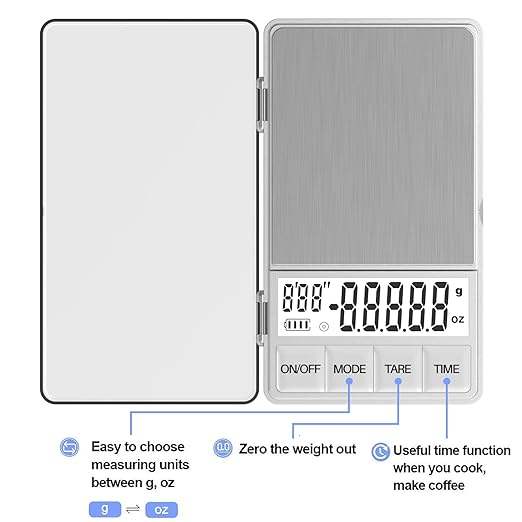 WEIGHTMAN Small Coffee Scale with Timer, 1000g x 0.1g, Mini Espresso Scale | Stainless Steel Food Scale for Grams and Ounces, Large Backlit LCD, Travel Pocket Scale for Pour Over Coffee, Tea and Baking