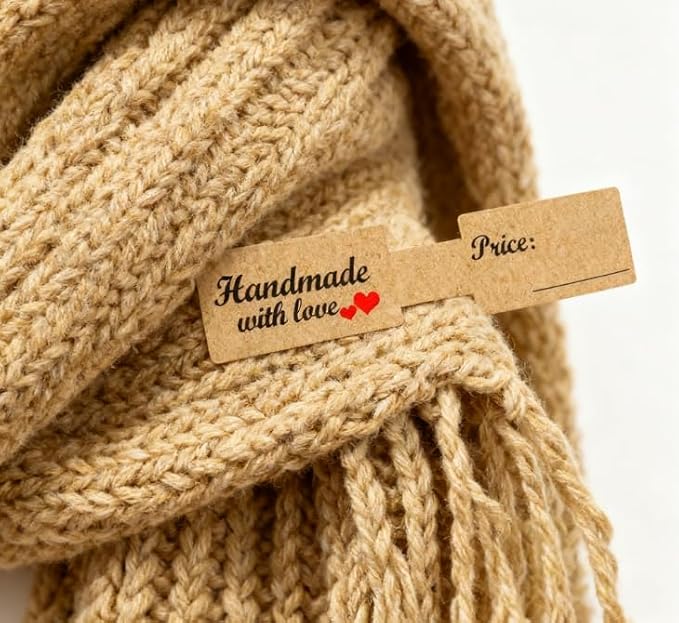 Top label Handmade with Love Sticker, Jewlry Price Tags, Rings Indentification Tags, 3x0.75 Inch, 300 Pcs Per Roll