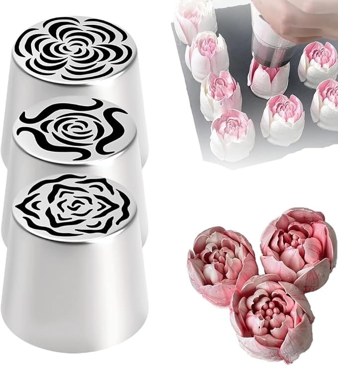 Russian Piping Tip, Extra Large Russian Piping Flower Nozzles, Flower Tips for Cake Decorating for Cake Decorating Icing, Cream Bouquet DIY Cookies, Desserts Baking Tools (3, D+E+F)