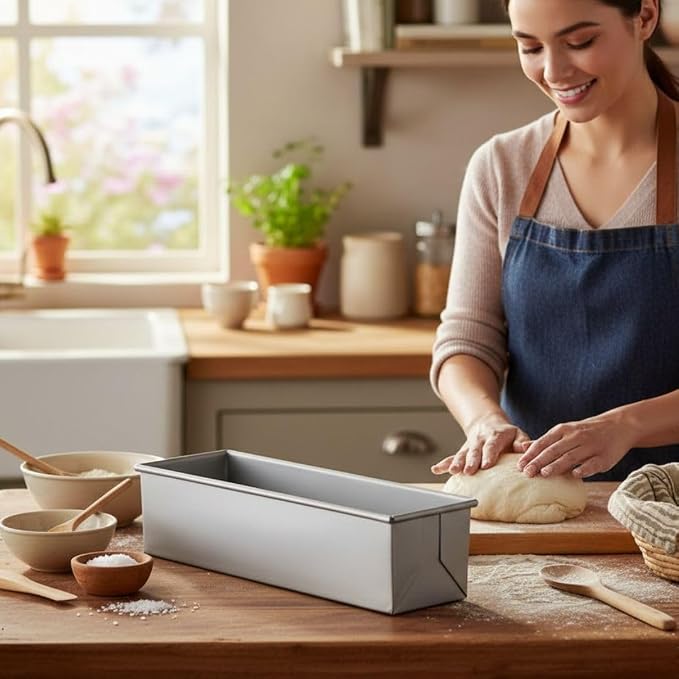 Soro Essentials- 16” x 4” Aluminized Steel Pullman Pan with Silicone Glaze Non-Stick Finish 2 lb- Straight-sided Folded Construction Quick Release Bakeware Bread Loaf Pan Loaf Baking Pans
