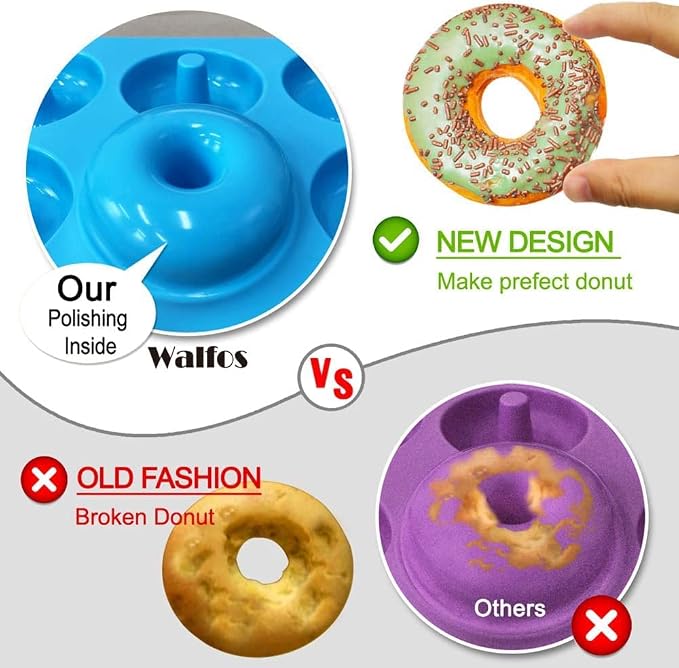 Walfos Full Size Silicone Donut Mold - 4 Inch Big Size Silicone Doughnut Pan Set, Non-Stick, Just Pop Out! Heat Resistant, BPA FREE and Dishwasher Safe, for Donut Cake Biscuit Bagels (3PK)