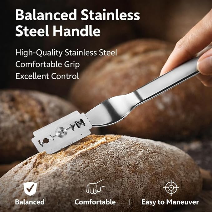 TFORESTER Bread Lame for Sourdough Baking – Stainless Steel Bread Scoring Tool with 5 Razor Blades & Lightweight TPU Cover – Dough Scorer Knife for Artisan Bread, Baker Gift-2Pack