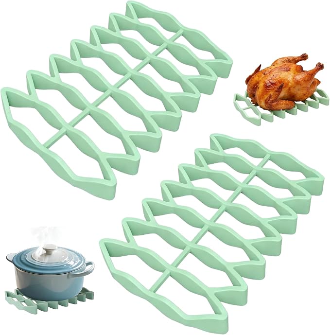 Silicone Roasting Rack, Nonstick Oven Baking & Cooling Rack for Meat, Fish, Vegetables - Heat Resistant, Dishwasher Safe Air Fryer Rack for Even Cooking & Easy Clean (2, Green)