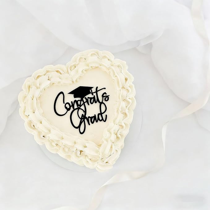 Acrylic Congrats Grad Cake Topper with Tassel Grad Cap-Congratulations 2026 Graduation Cake Decor-2026 High School/College/Senior Graduation Party Decorations Supplies (black)