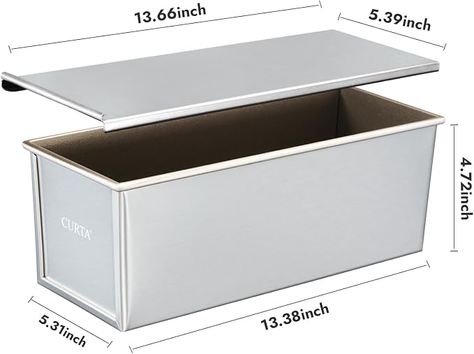 CURTA 1 Pack Pullman Loaf Pan with Lid, 2.2 lb 13x5 Inch Nonstick Aluminum Alloy Pullman Loaf pan, Bread Loaf pan with Lid for Homemade Sandwich Bread