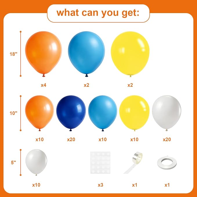 Blue White Yellow Orange Balloons Garland Arch Kit, Light Blue Balloon Arch Kit for Birthday Baby Shower Easter Wedding Graduation Father's Day Gender Reveal Bachelorette Party Decorations