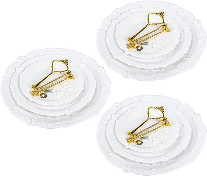 Fasmov 3 Pack Plastic Cupcake Stand, 3 Tier Cupcake Stand Dessert Plates Cake Fruit Candy Display Tower Reusable Pastry Platter for Wedding Birthday Baby Shower Tea Party Decorations - White