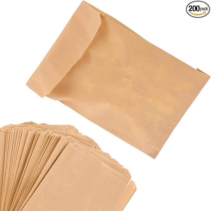 Paper Sandwich Bags Kraft Brown (200 Pack), Food Grade Unbleached Kraft Paper for Bakery, Cookies, Treats, Snacks, Sandwiches