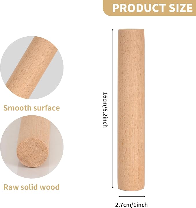 15 Pcs Small Wooden Rolling Pin for Dough, Mini Wooden Rolling Pin, 6 Inch Rollings Pins for Pizza, Bread, Dumpling, Home Cooking