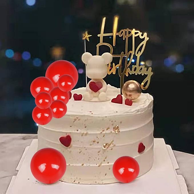 30 PCS Balls Cake Topper DIY Cake Insert Toppers Ball Cake Picks Cupcake Topper for Birthday Party Baby Shower Wedding Cake Decoration（Red）…