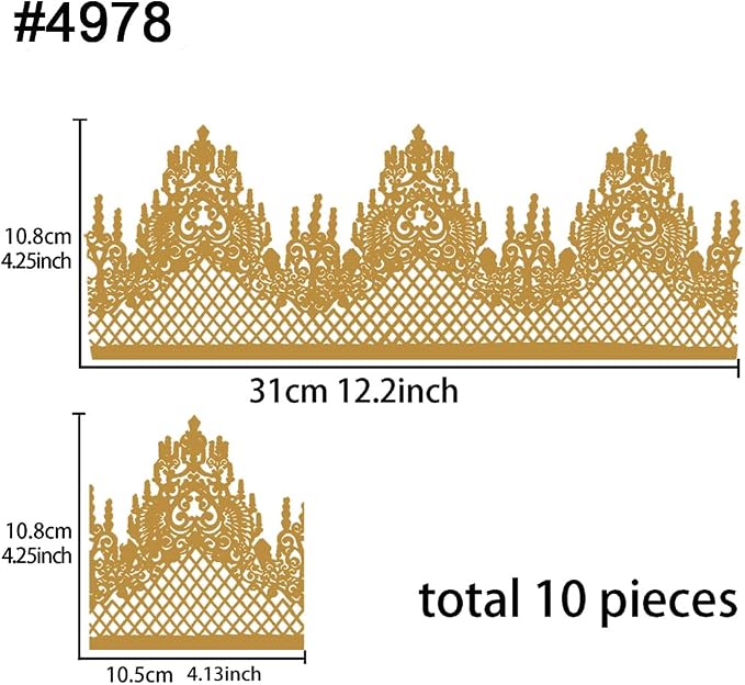 Pre-Made Edible Cake Lace Lattice Diamond Scallop Golden 12-inch 10-Piece | Large, Ready to Use