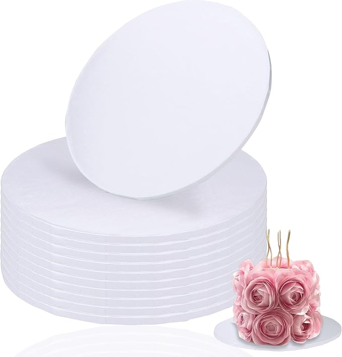 8 inch Round Cake Drum Boards, Dulinkas 1/4 Inch Thick White Corrugated Cardboard Cake Base Grease-Resistant Cake Boards for Multi-Layer Cakes, Weddings & Parties 10 Pack