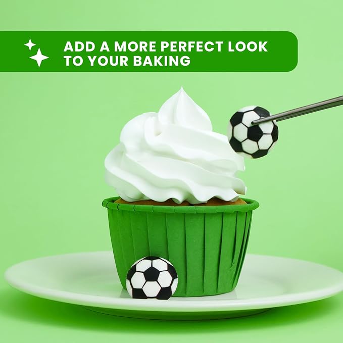 36 pcs Edible Soccer Sprinkles for Cake Decorations, Royal Icing Soccer Balls for Cupcake Toppers, Edible Football Suagr for Cookies Chocolate Macarons Baking World Cup Decoration