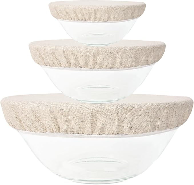 3 Pack 100% Organic Linen Bowl Cover Reusable Bread Proofing Cover,Natural Unbleached for Dough Fermentation and Storage of Fruits, Vegetables, Bread, and Other Foods