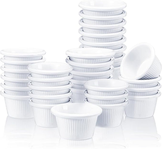1 Pcs Ramekins 2 oz Ceramic Ice Cream Cups Oven Safe Ramekin Sauce Creme Brulee Fluted Tiny White Melamine Dipping Bowl Custard Condiment Charcuterie Bowls Round Tart Pan for Kitchen