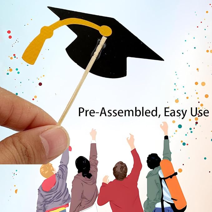 YuBoBo 2026 Graduation Cupcake Toppers, 48 PCS Food/Appetizer Picks For Graduation Party Mini Cake Decorations, Diploma, 2026, Grad Cap Set 48 Pieces (04 Green)