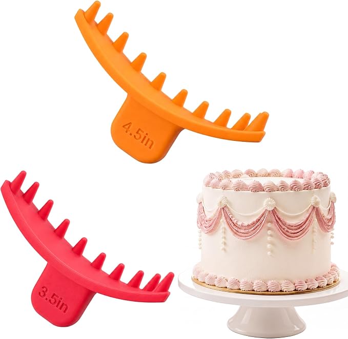 Hushee 2 Pcs Cake Arch Guide Tool Cake Decoration Tools Swag Marker Tool Piping Guide Convenient for Controlling Size and Position for Piping Beginners and Baker (Orange and Red)