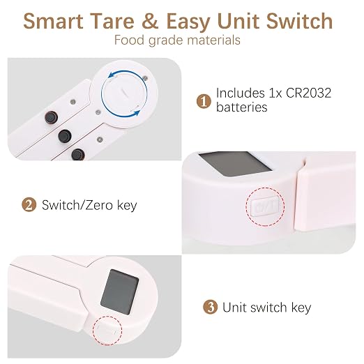 Compact Folding Digital Kitchen Scale, Highly Accurate Portable Food Scale with LCD Display, Auto Power Off and Tare Features, for Measuring Intake of Healthy Eating People (White)