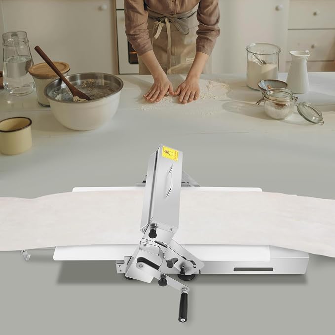 Manual Dough Sheeter Machine, Stainless Steel & PP Manual Dough Roller for Laminated Pastries, Commercial & Home Baking, Adjustable Thickness 0-25mm, No Electricity Needed, Silver
