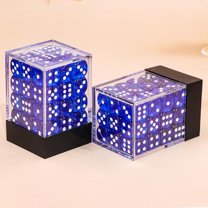 36 of Pack 12MM 6 Sided MINI Dice Set,Translucent Colors Game Dice Set, 6 Sided Standard Colored Dices for Tenzi, Farkle, Yahtzee, Bunco or Teaching Math, with Portable Plastic Box（Dark Blue）