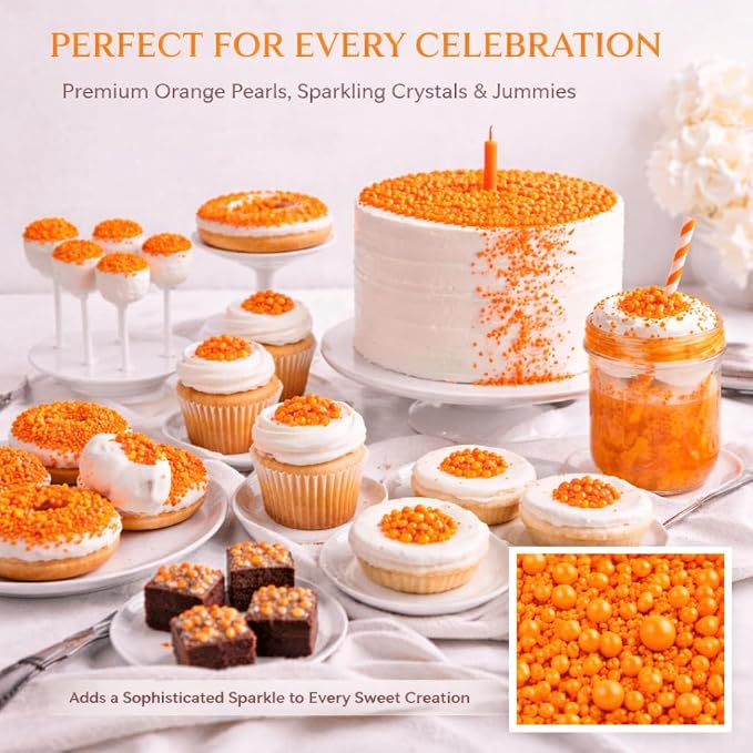 Confect Orange Sprinkles – Premium Bright Orange Pearl Cake & Cupcake Sprinkles (4.2 oz) – Bake Stable Edible Decorating Sprinkles for Cookies, Baking & Cake Decorations – Soft Chew