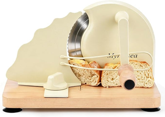 Manual Bread Slicer for Homemade Sourdough Bread, Classic Sourdough Bread Slicer with Scale Line and Stainless Steel Blade, Adjustable Thickness&Evenly Slicing, Cream