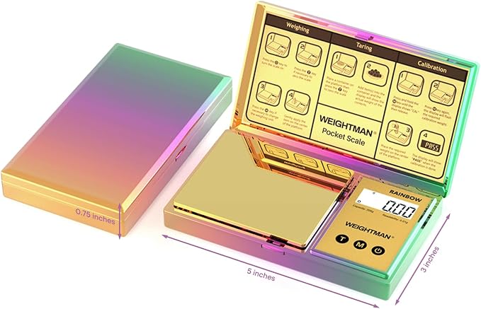WEIGHTMAN Shiny Digital Gram Scale 200g x 0.01g, Chrome Rainbow Mini Scale | Food Scale for Ounces and Grams, Iridescent Pocket Scale, Jewelry Scale for Gold Coins, Gems, Powder, Backlit LCD, 6 Units