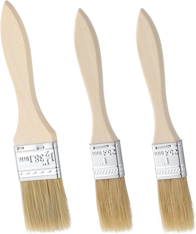 TIESOME 3 Pcs Natural Bristle Pastry Brush, Basting Brush for Baking, Cooking & Grilling, Wood Handle Sauce Brushes for Oil, Butter, Marinade (Wood, 6.89-7.48 Inch)