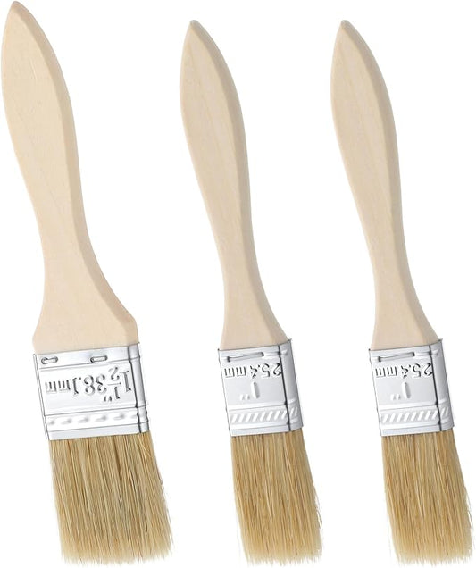 TIESOME 3 Pcs Natural Bristle Pastry Brush, Basting Brush for Baking, Cooking & Grilling, Wood Handle Sauce Brushes for Oil, Butter, Marinade (Wood, 6.89-7.48 Inch)