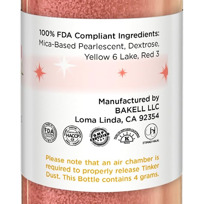 Bakell - Peach Tinker Dust (4g, 1x Mini Spray Pump) Edible Glitter for Food, Desserts, and Baked goods!