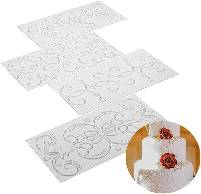 8 Pcs Embossing Mat, Fondant Impression Mat for Cake Decorating Clear Plastic Cake Decorating Tool